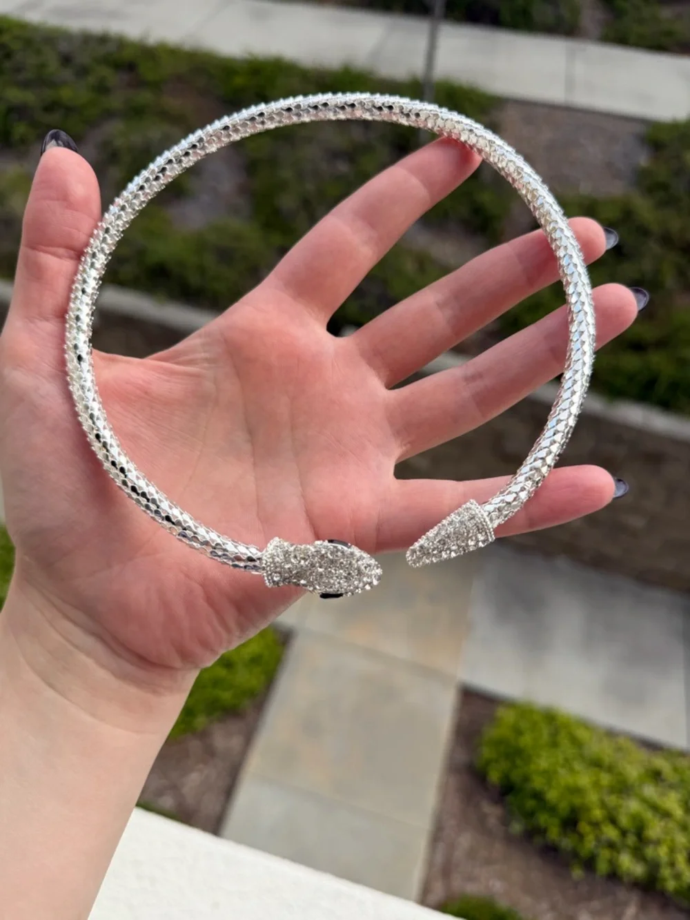 Silver Snake Head Torque Necklace